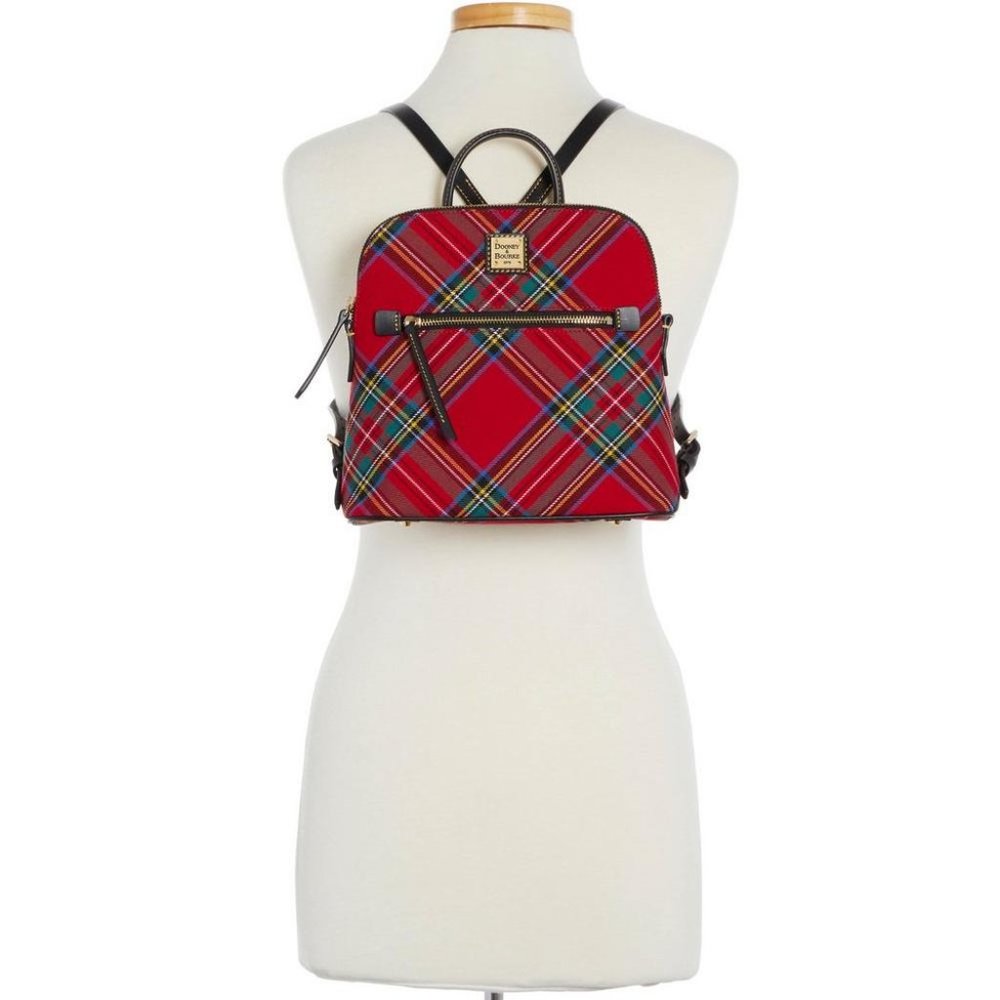 Dooney & Bourke Red Plaid Mini Backpack with Black Trim